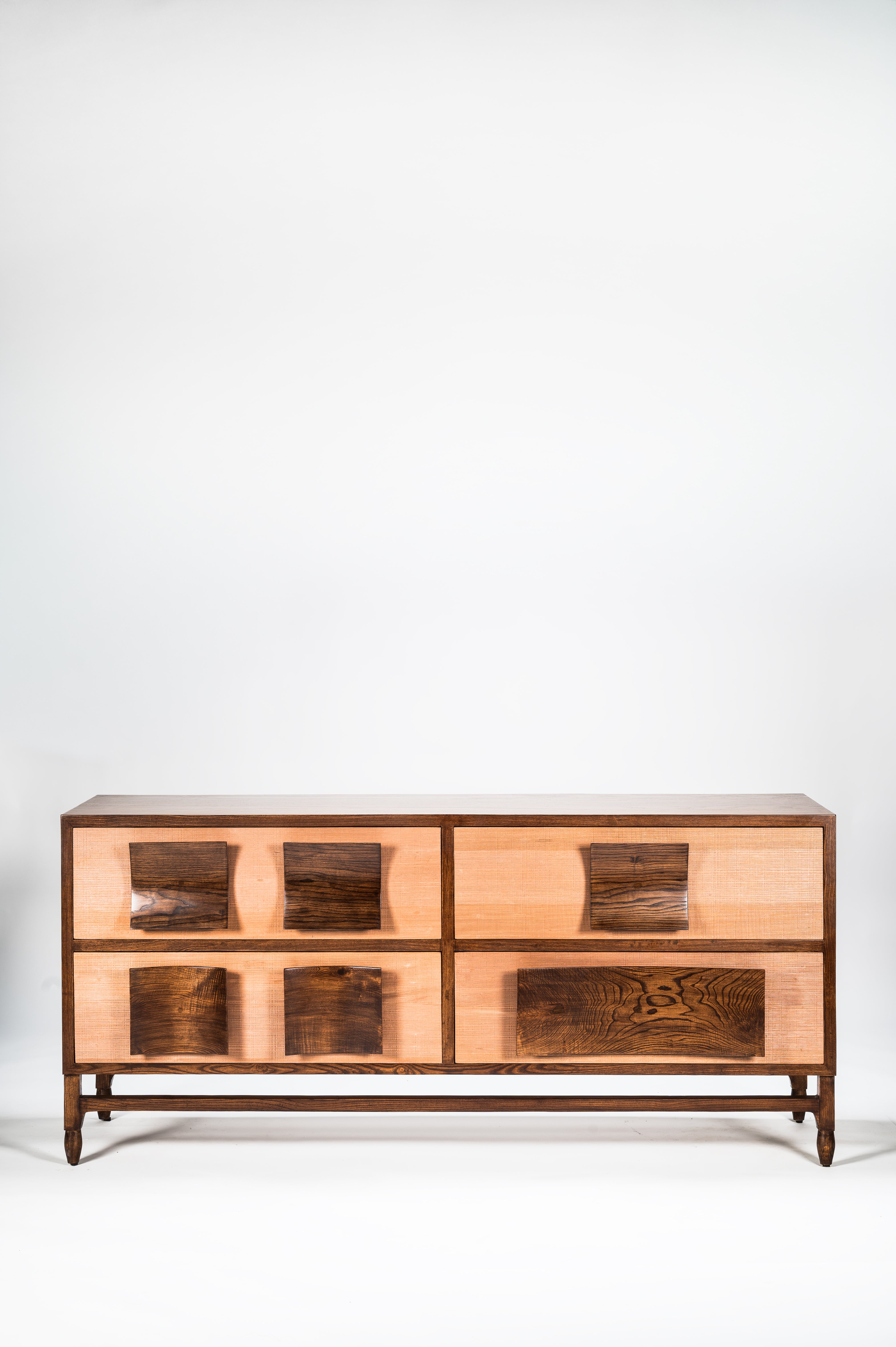 Wooden cabinet with glass panels on a white background