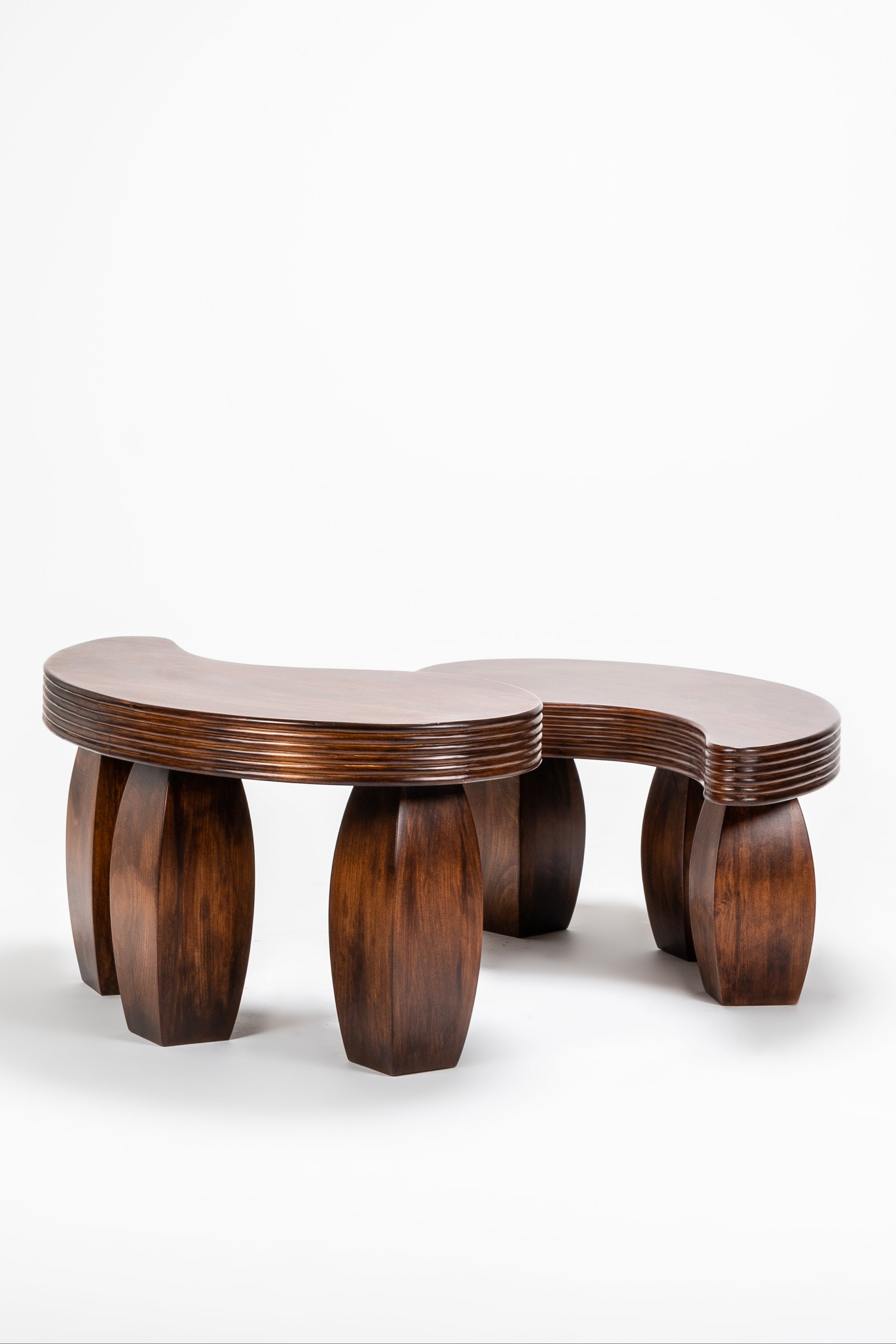 Wooden coffee table with a unique design on a white background