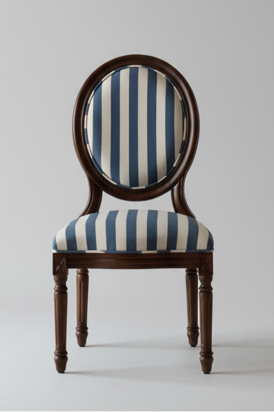 Chair with striped cushion on a plain background