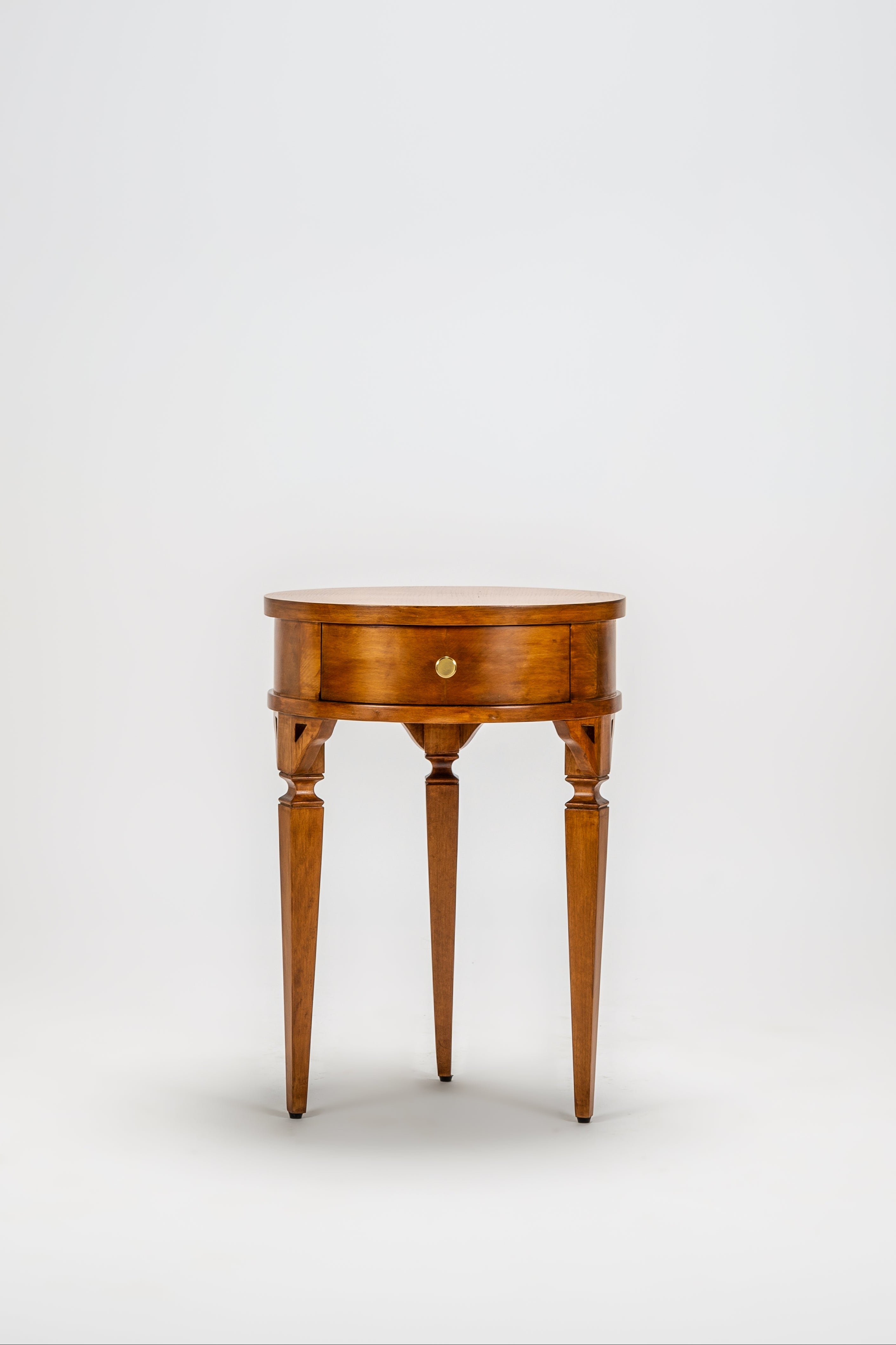 Wooden side table on a white background