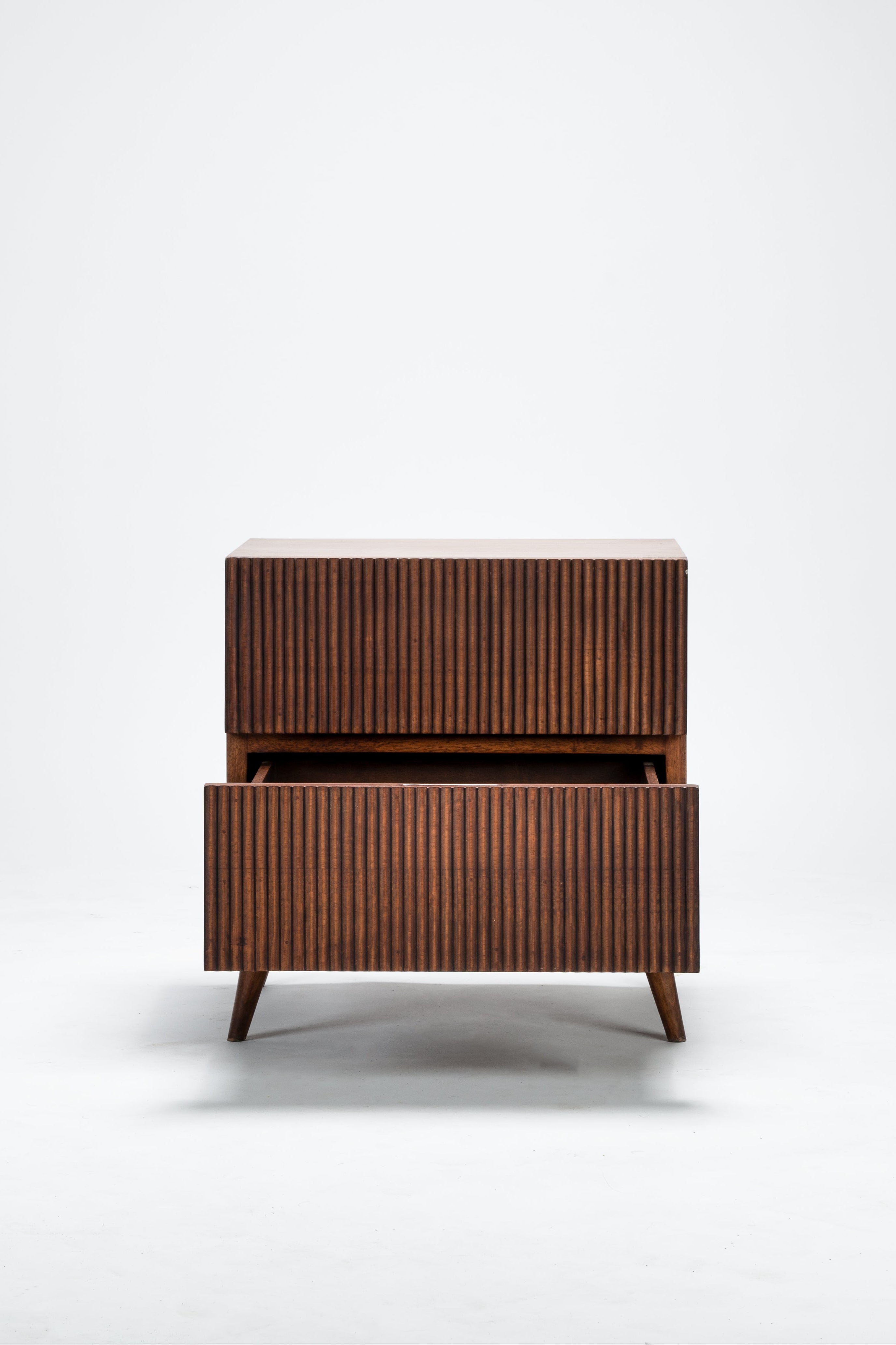 Wooden chest with a lid on a white background