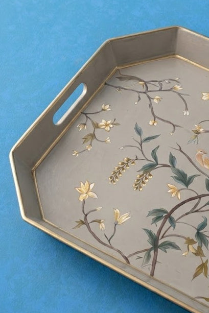 Floral Bloom Serving Tray (Grey)