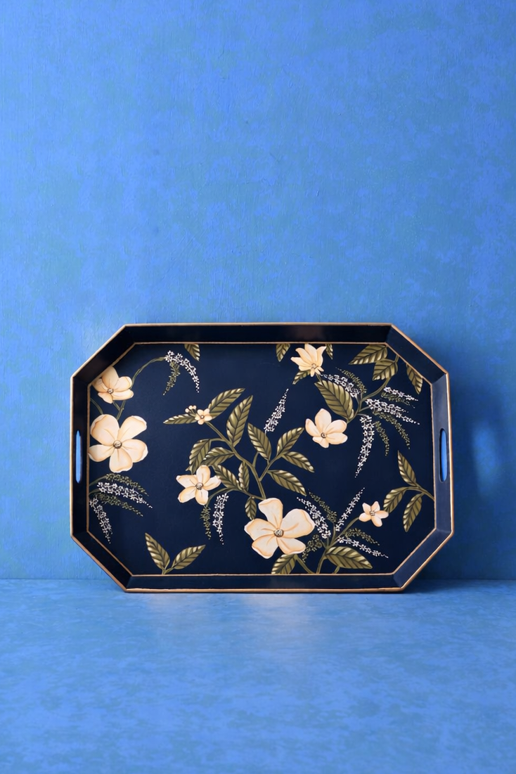 Floral Bloom Serving Tray (Navy)