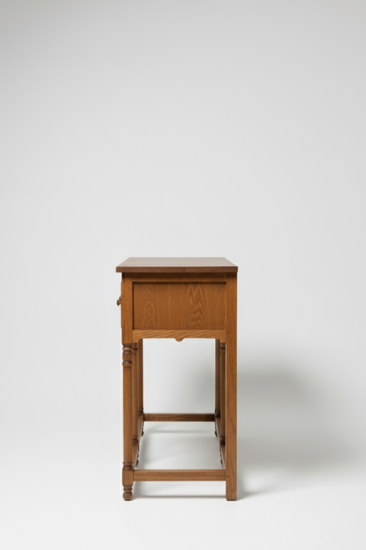 Wooden side table on a white background