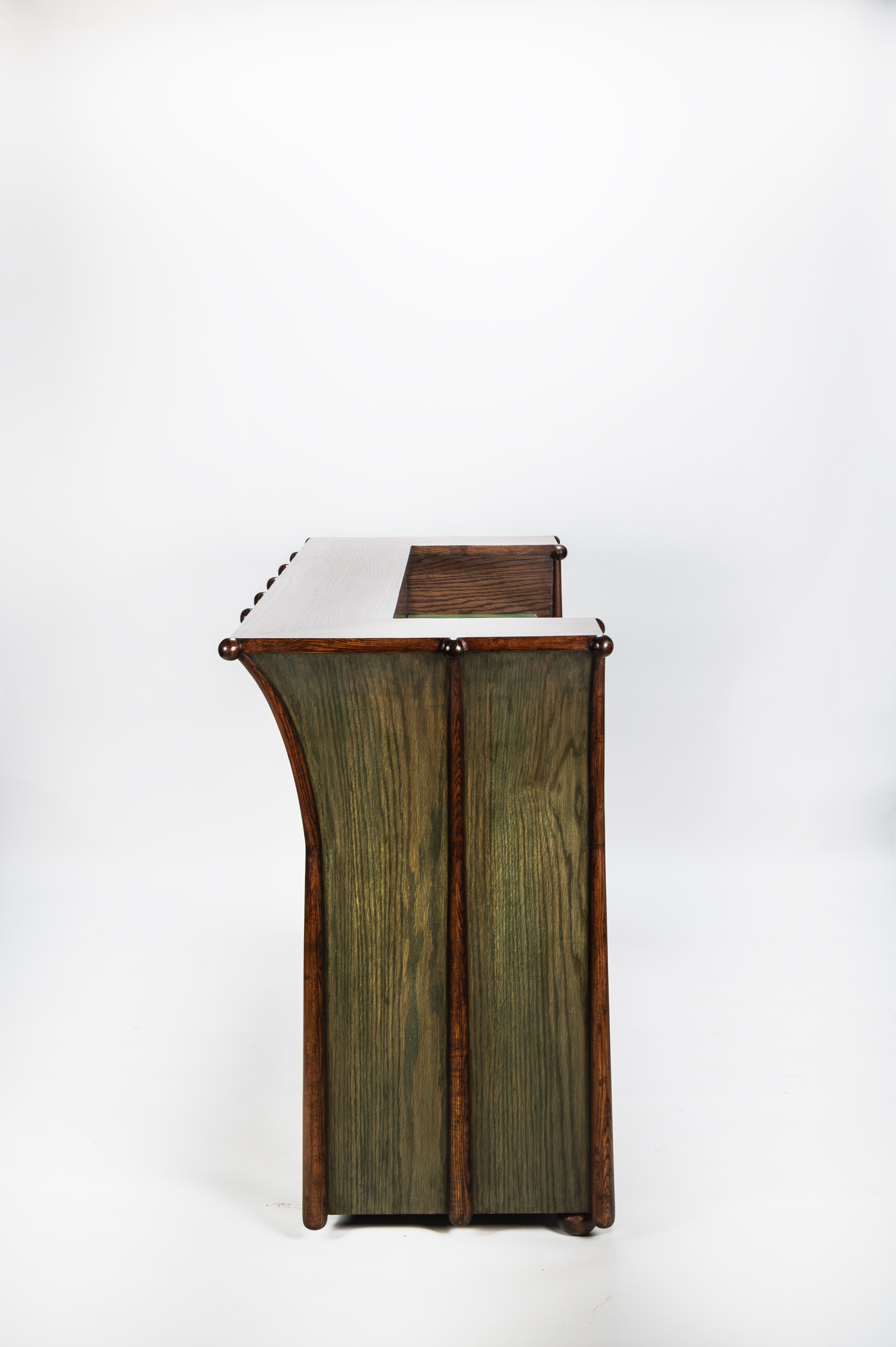 Wooden lectern with a white top on a white background