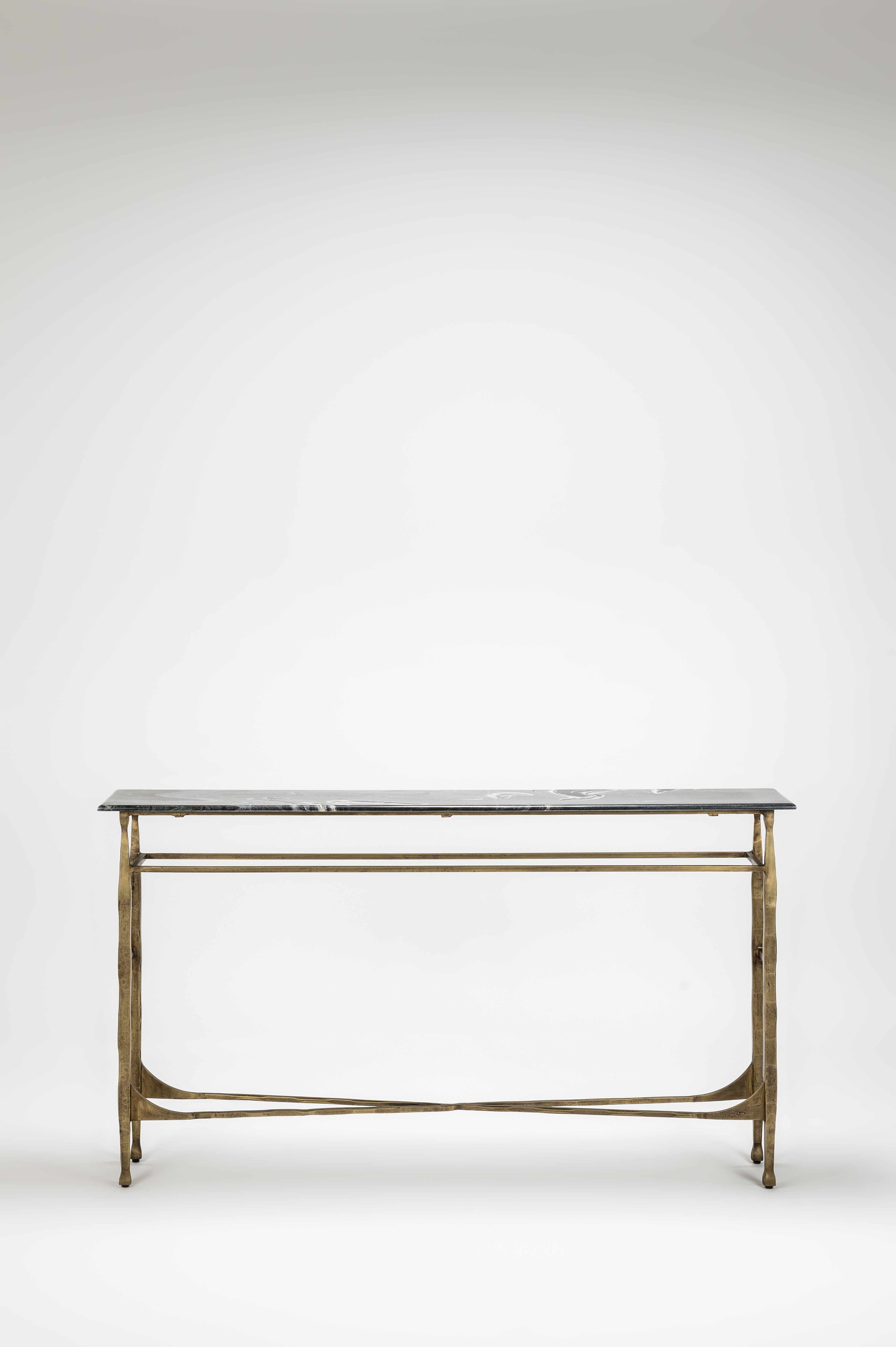 Console table with marble top on a white background