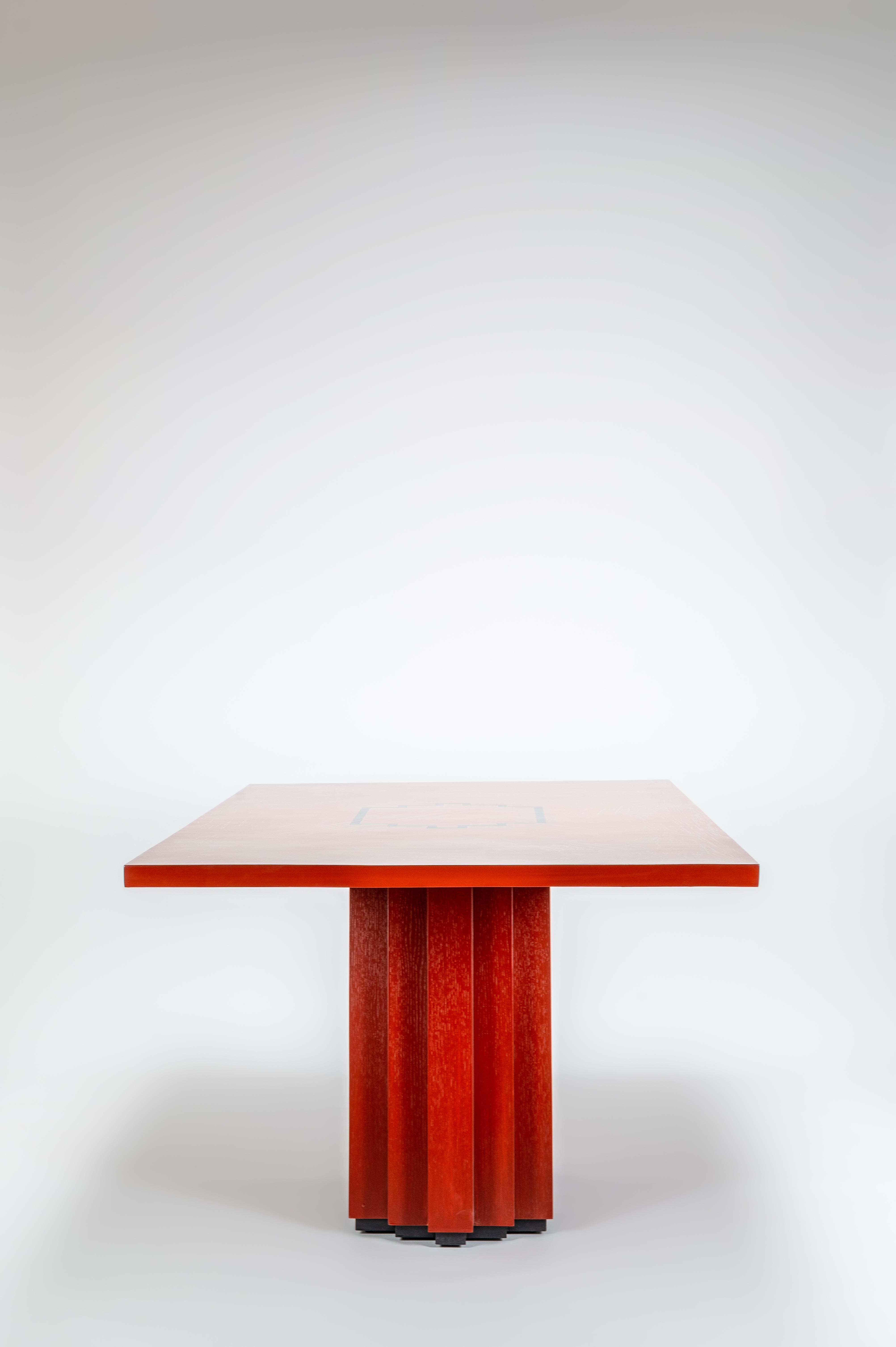 Red table with a white background
