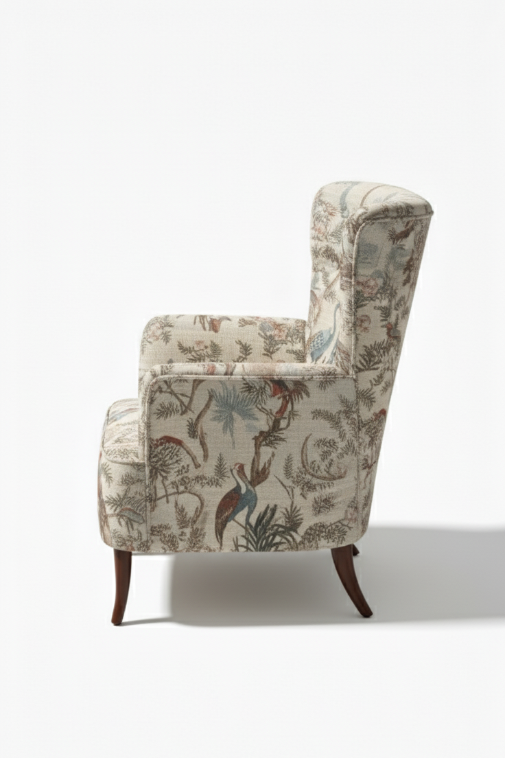 Patterned armchair on a white background