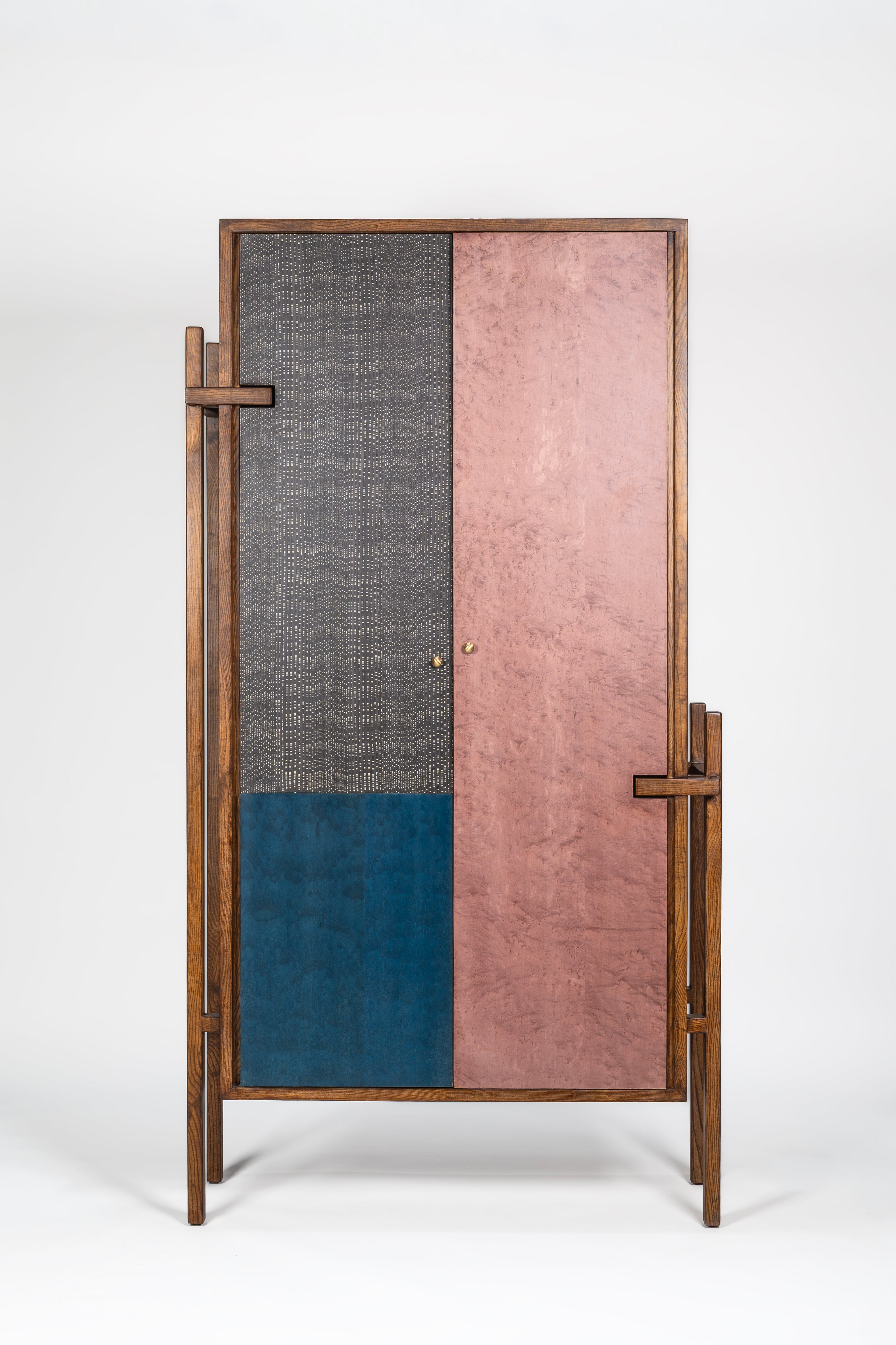 Modern room divider with geometric design on a white background