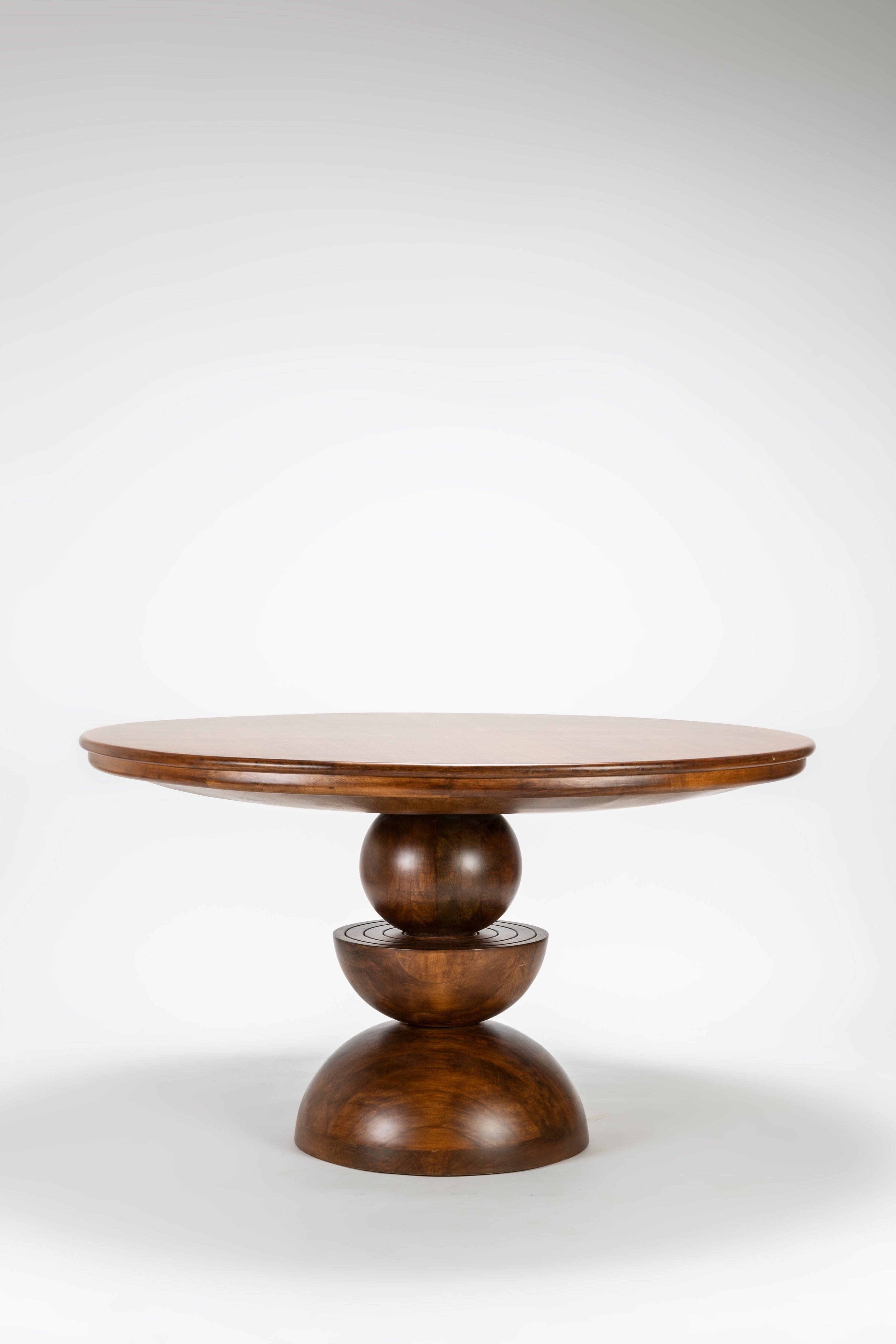 Wooden table with a minimalist design on a white background