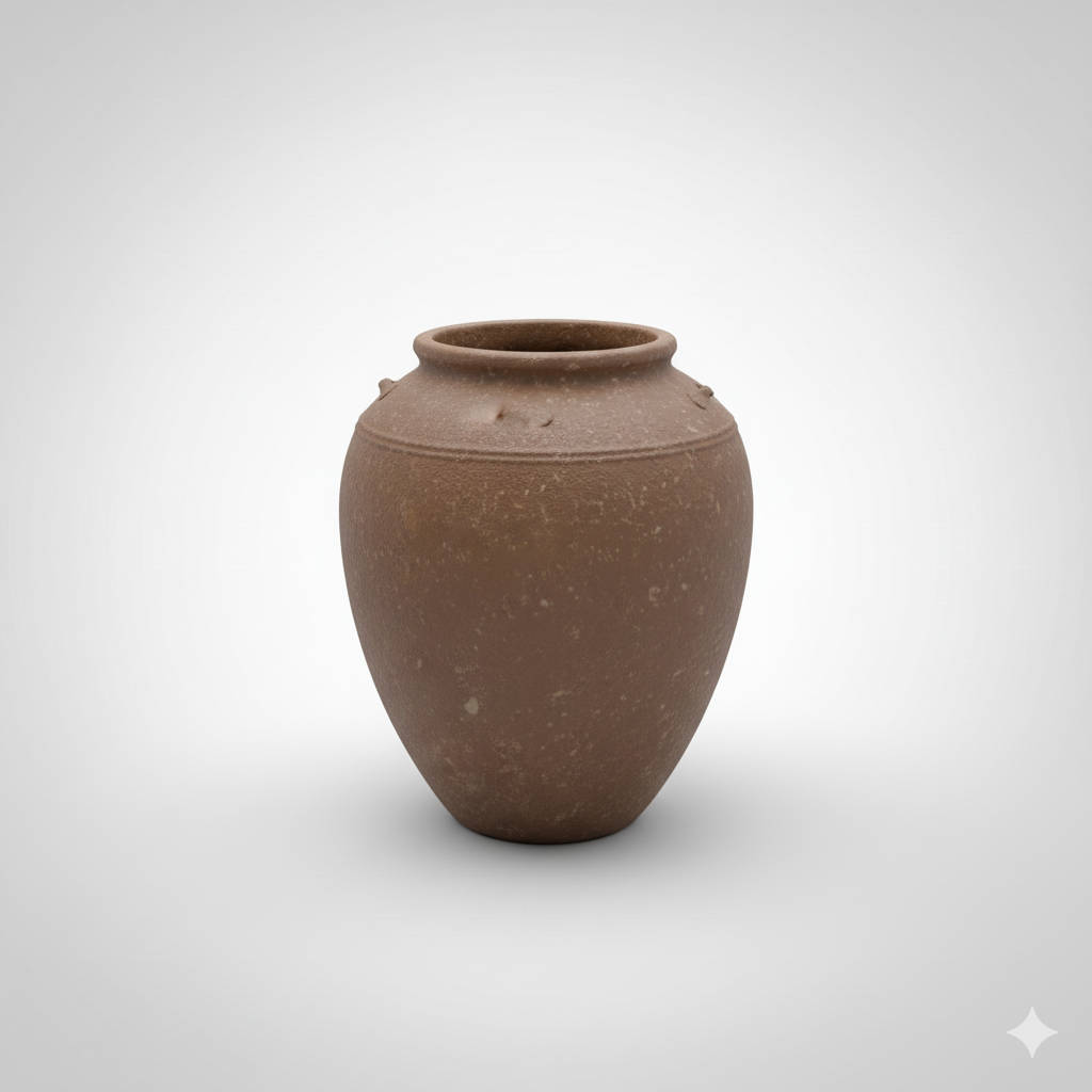 Brown ceramic jar on a light gray background
