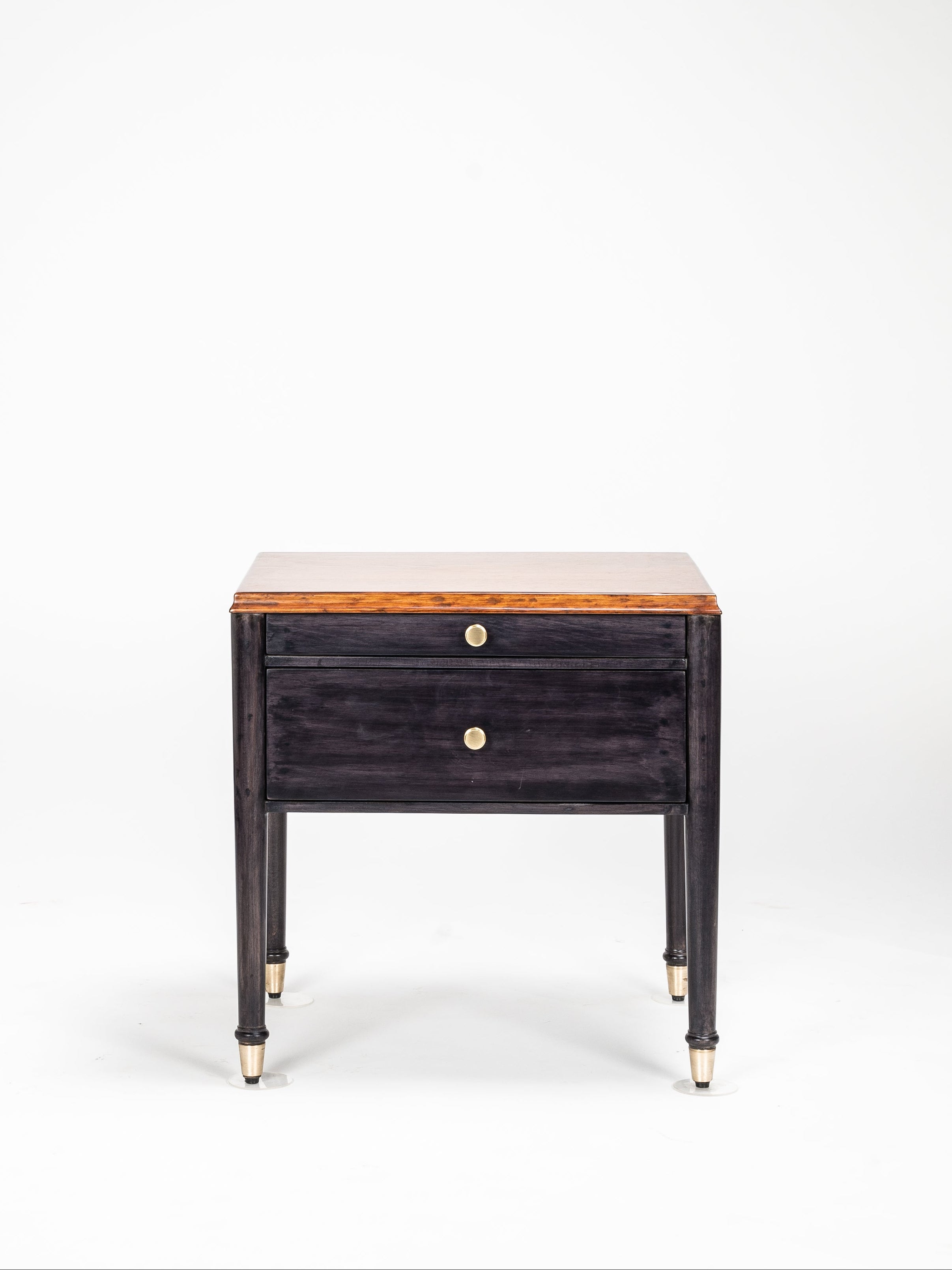 Small wooden side table with a drawer on a white background