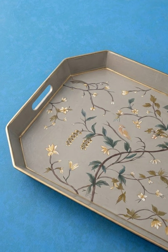 Floral Bloom Serving Tray (Grey)