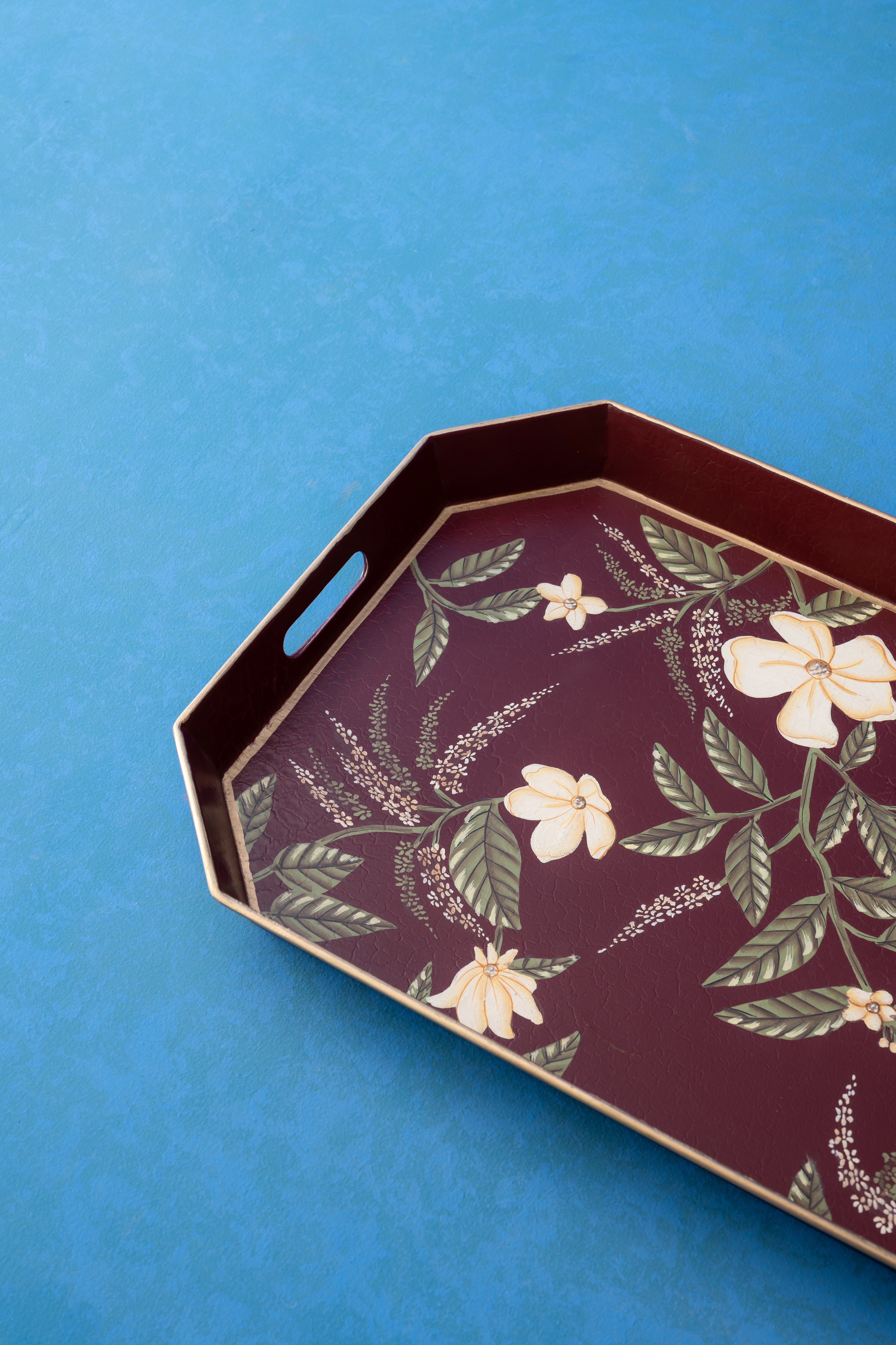 Floral Bloom Serving Tray (Maroon)