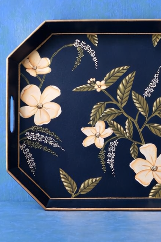 Floral Bloom Serving Tray (Navy)
