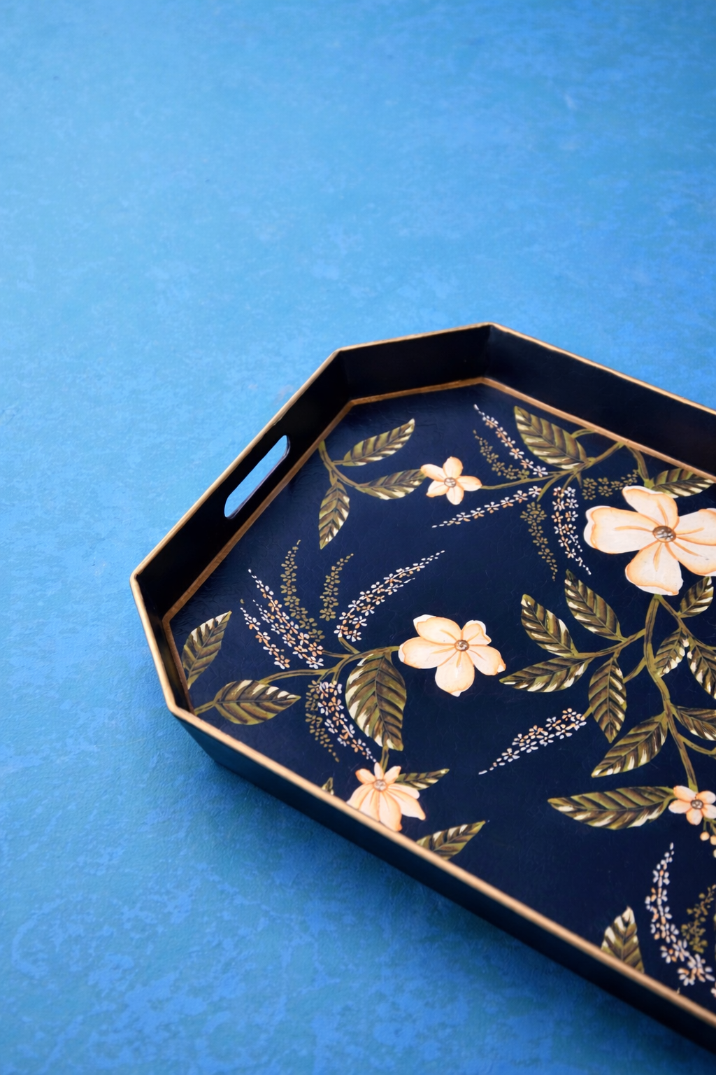 Floral Bloom Serving Tray (Navy)