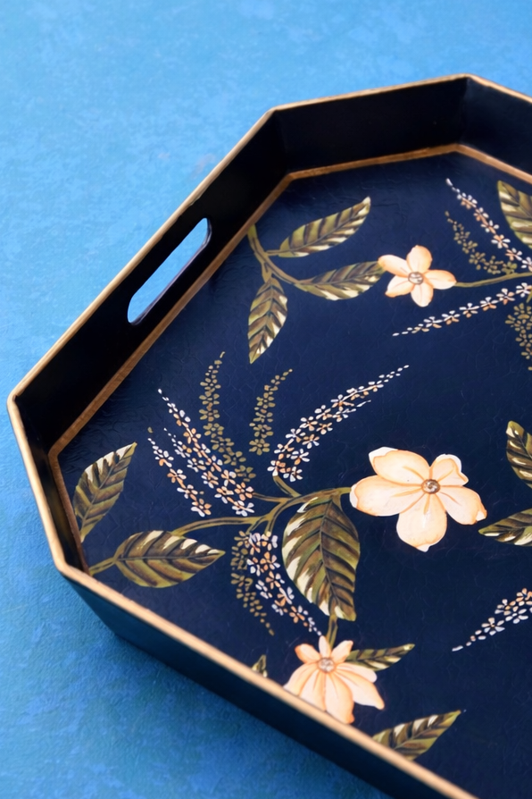 Floral Bloom Serving Tray (Navy)