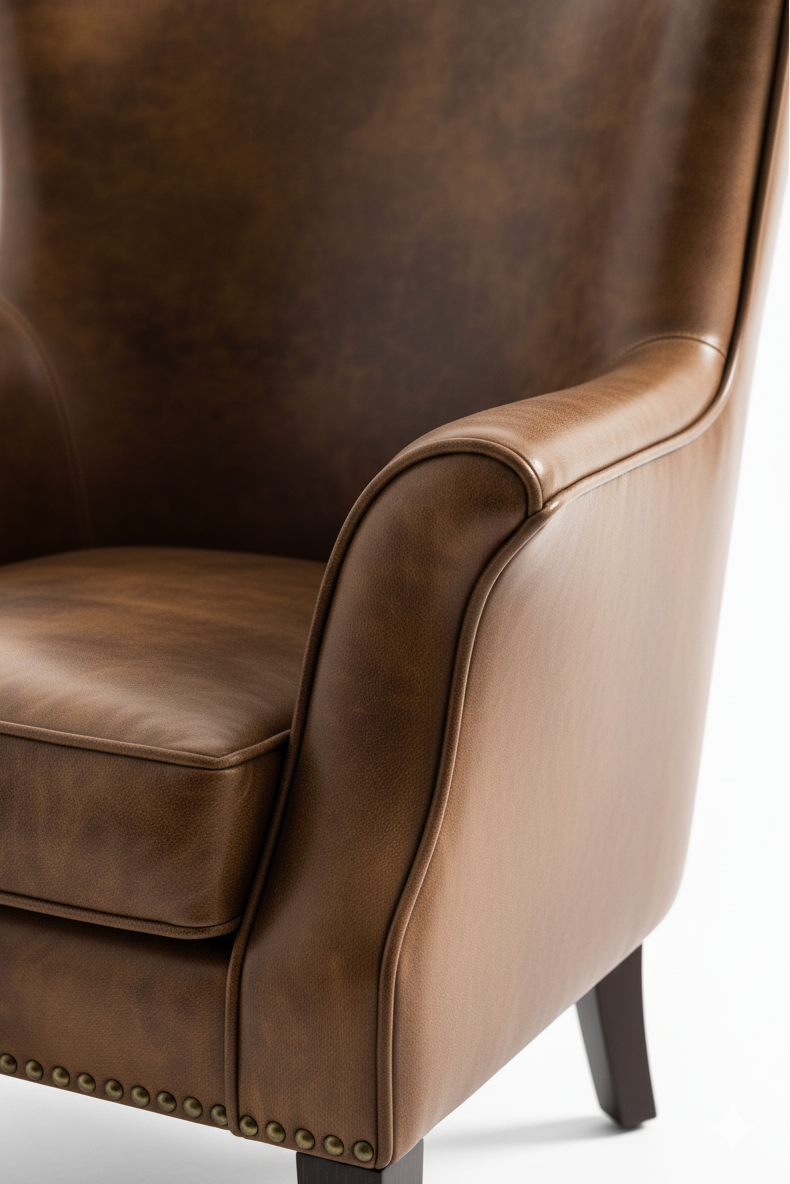 Brown leather armchair on a white background
