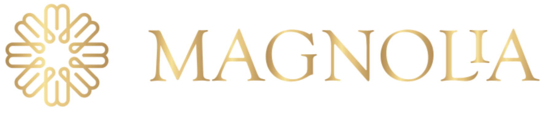 Gold 'MAGNOLIA' logo with a decorative flower emblem on a white background