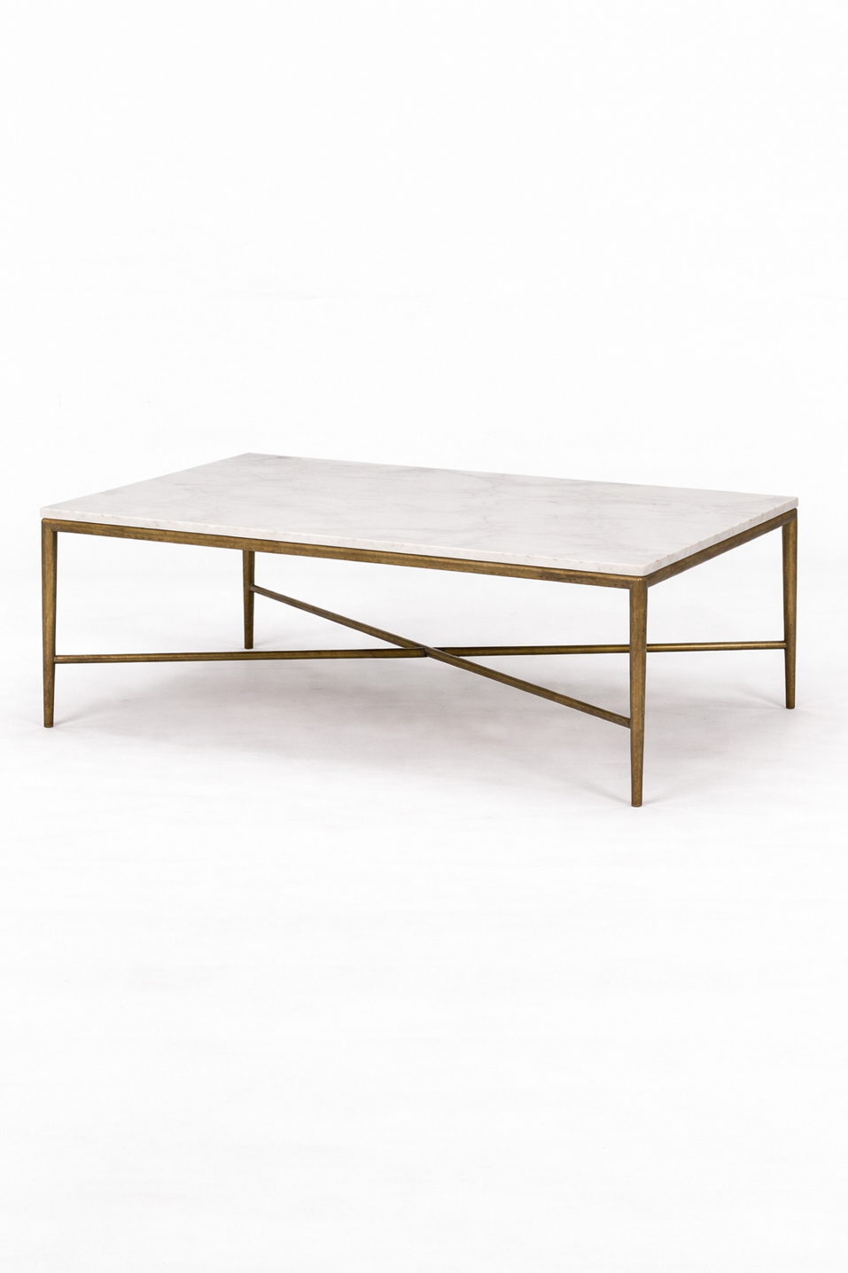 Coffee table with marble top and gold frame on a white background
